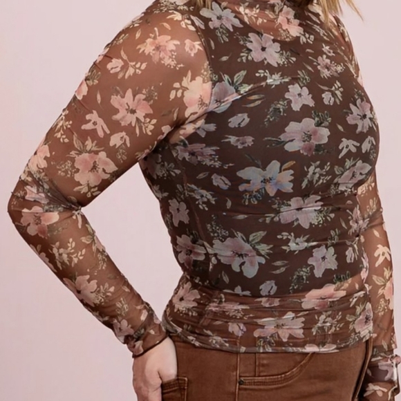 NWT New In Floral Mesh L/S Top Chocolate Brown Pastel Pink Size Small Balletcore - Picture 6 of 6